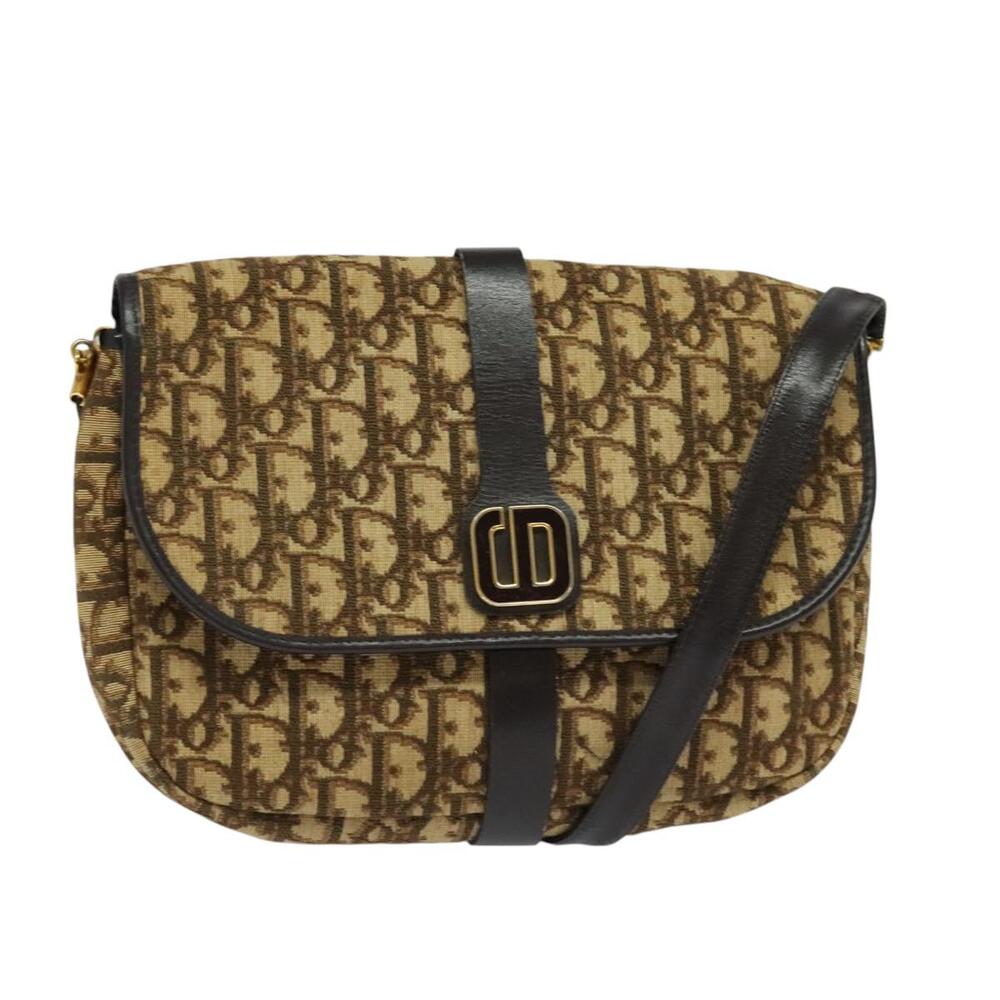 DIOR Trotter Canvas Shoulder Bag Brown Gold